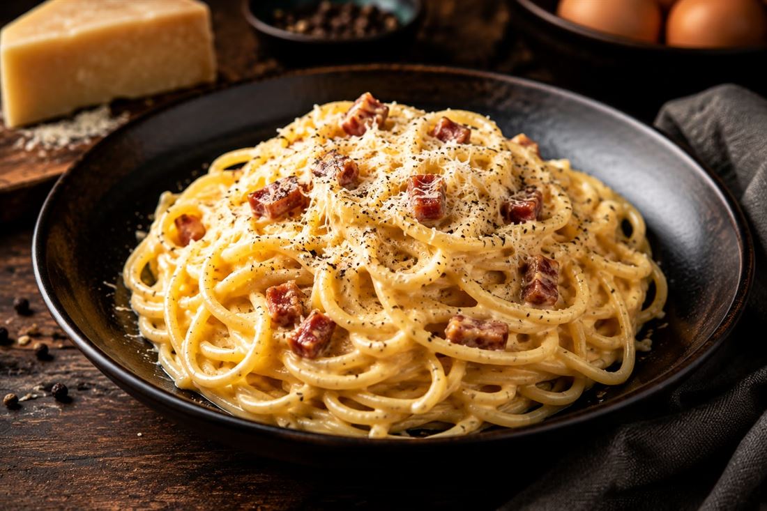 Spaghetti carbonara crémeux au parmesan