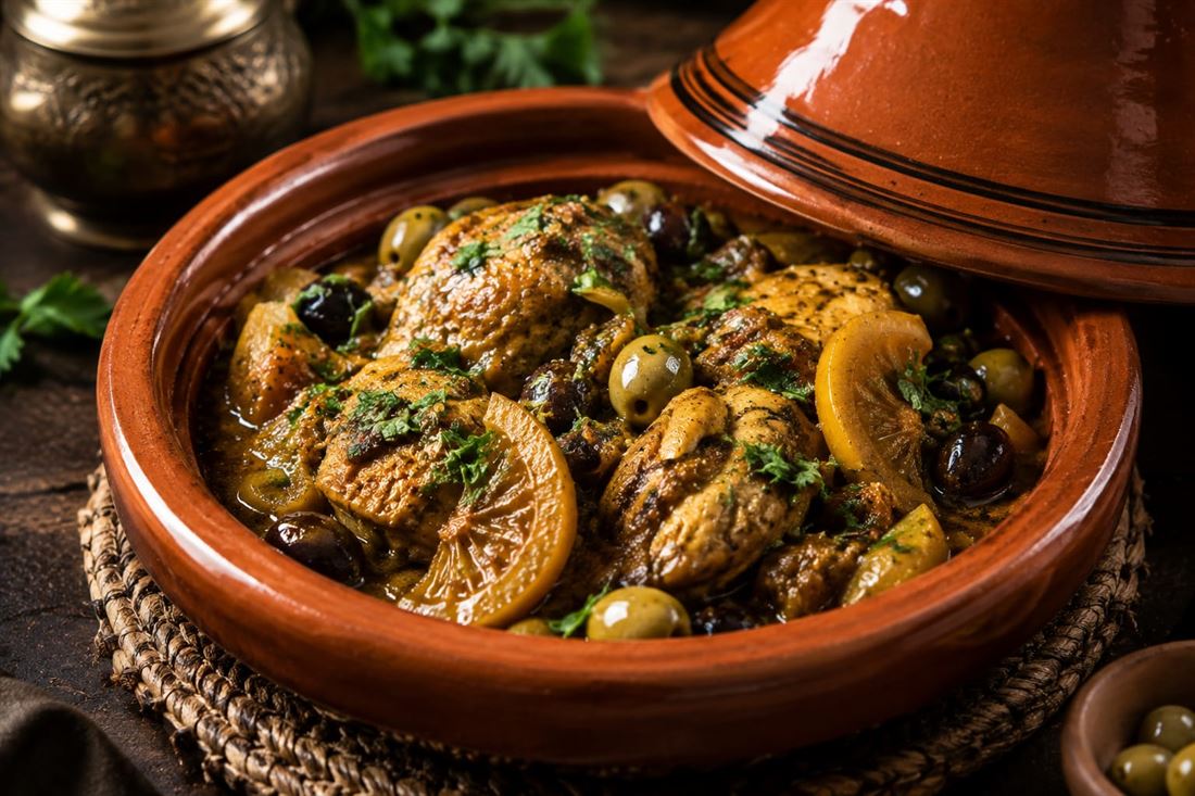 Tajine de poulet aux olives et citron confit